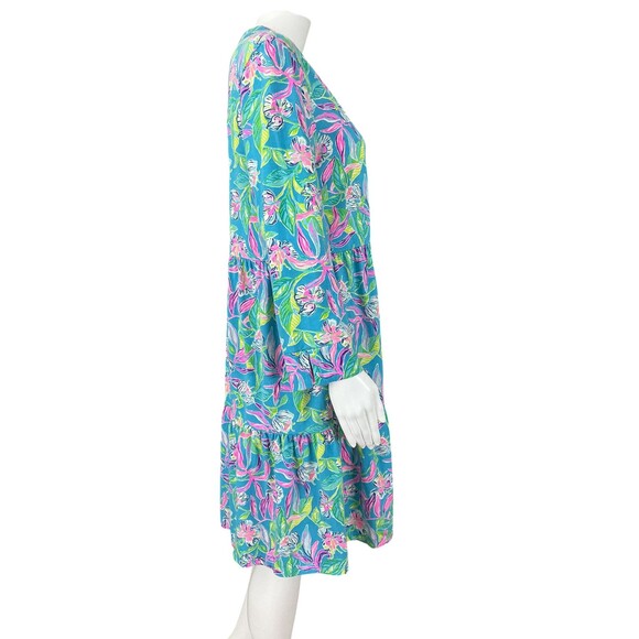 Lilly Pulitzer Alaina Dress sz L Tiered Babydoll Swing Formentera Turquise BOHO - Picture 10 of 13